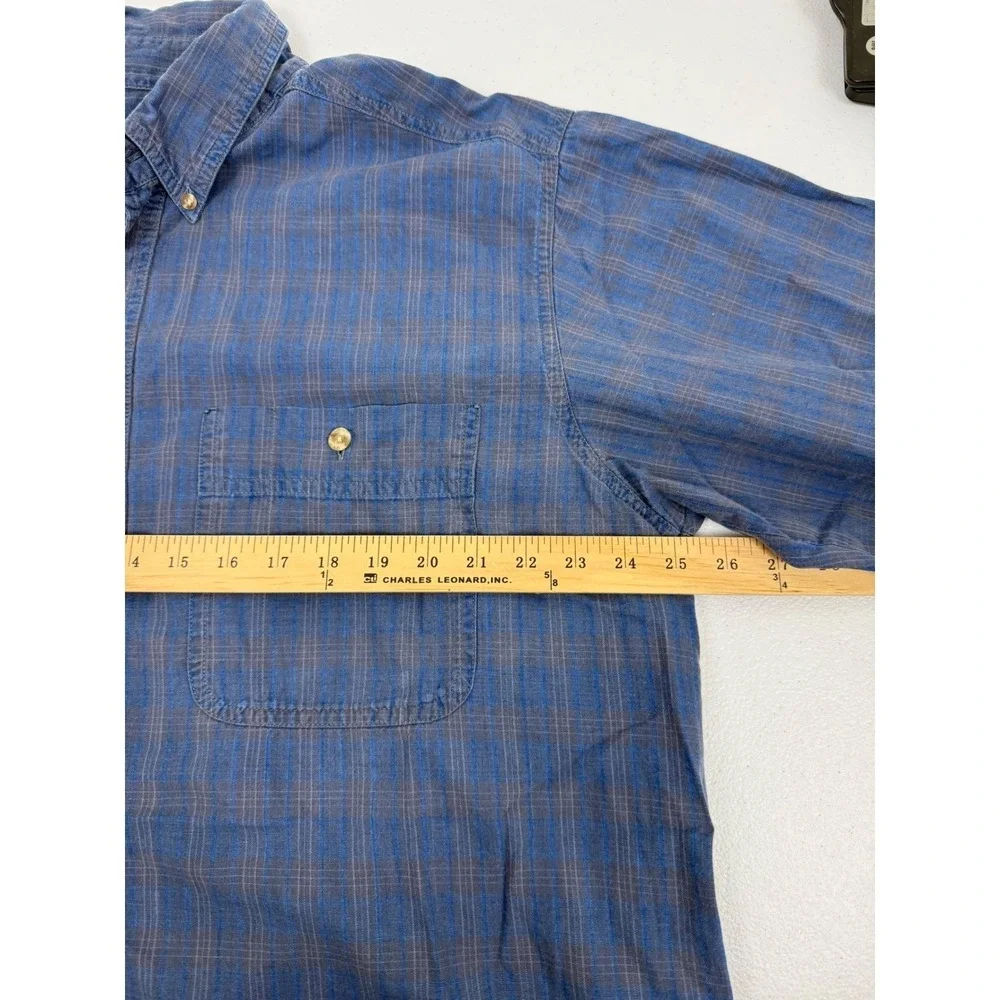 VTG Wrangler Rugged Wear Mens XL Blue Plaid Long Sleeve‎ Button Down Shirt